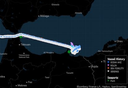 Mapa de localización de barcos rusos en Melilla