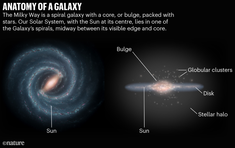 ANATOMÍA DE UNA GALAXIA. Gráfico mostrando la Vía Láctea desde 2 ángulos.