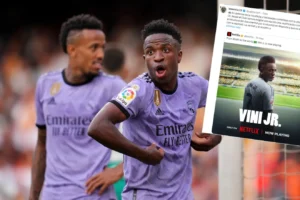 Vinicius hace el gesto del 'mono' en Mestalla.
