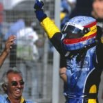 Alonso celebra en Hungría 2003.